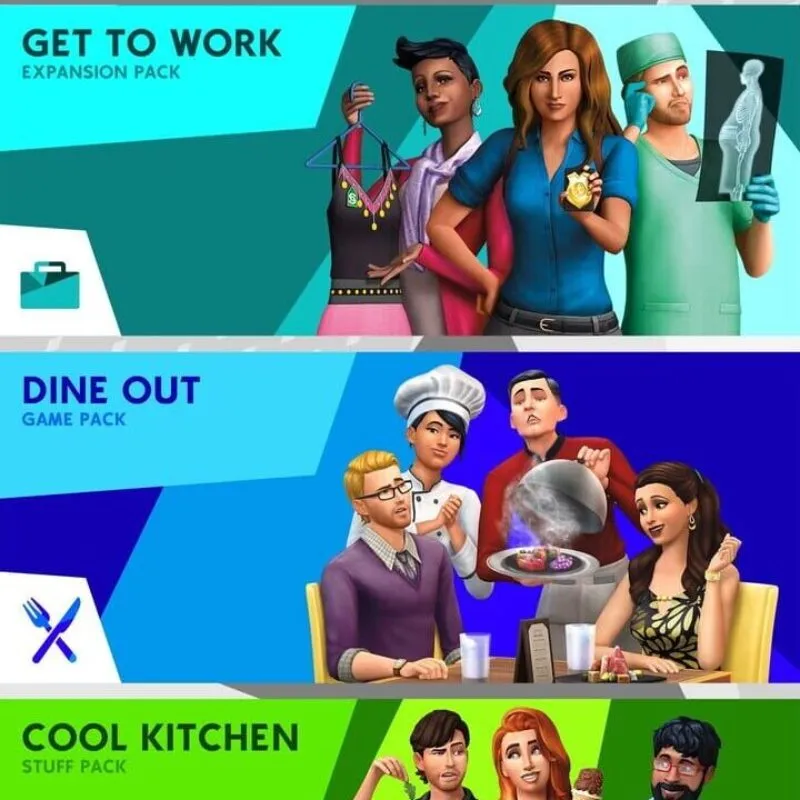 The Sims 4: Bundle – Get to Work, Dine Out, Cool Kitchen Stuff